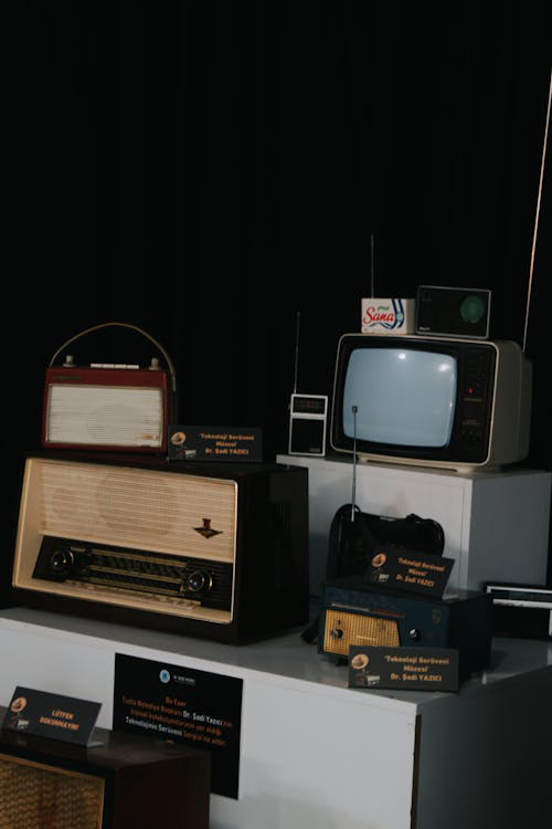 display of vintage technological equipment