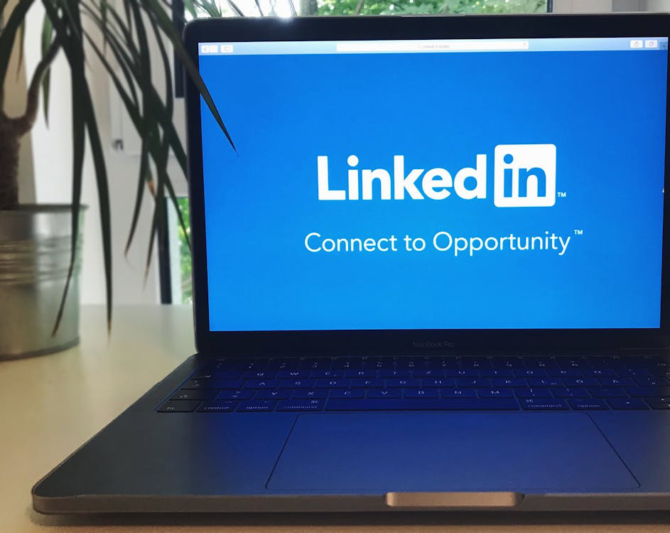 linkedin logo on laptop screen