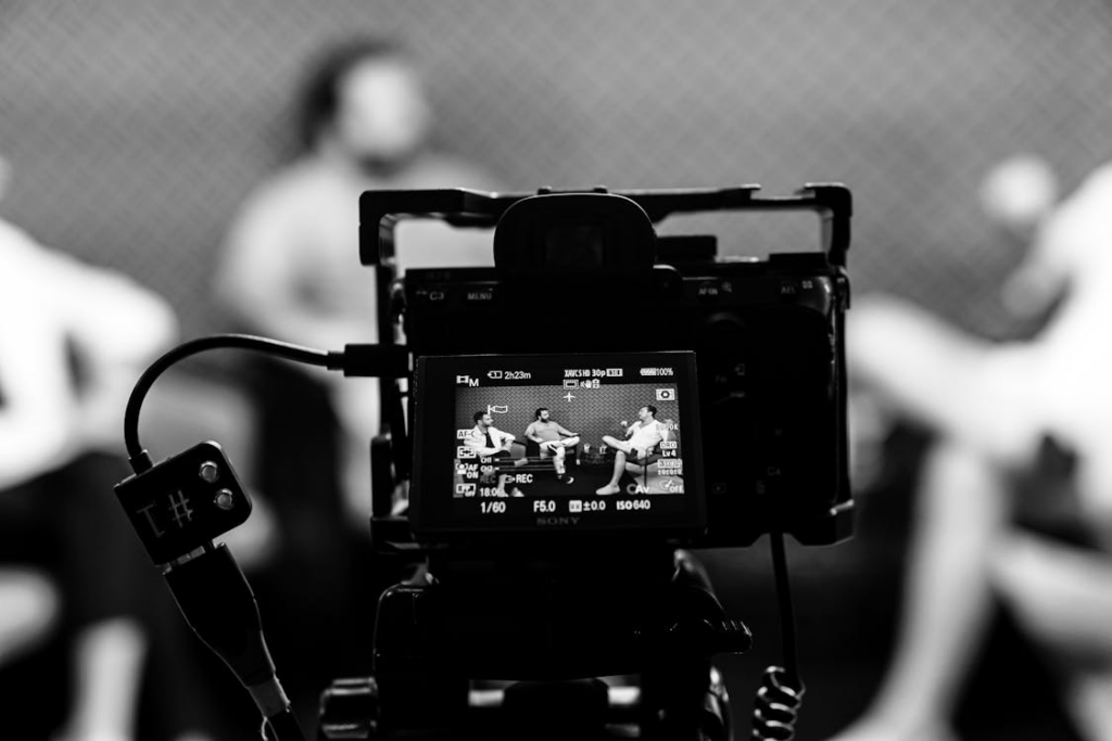 black and white behind the scenes filming