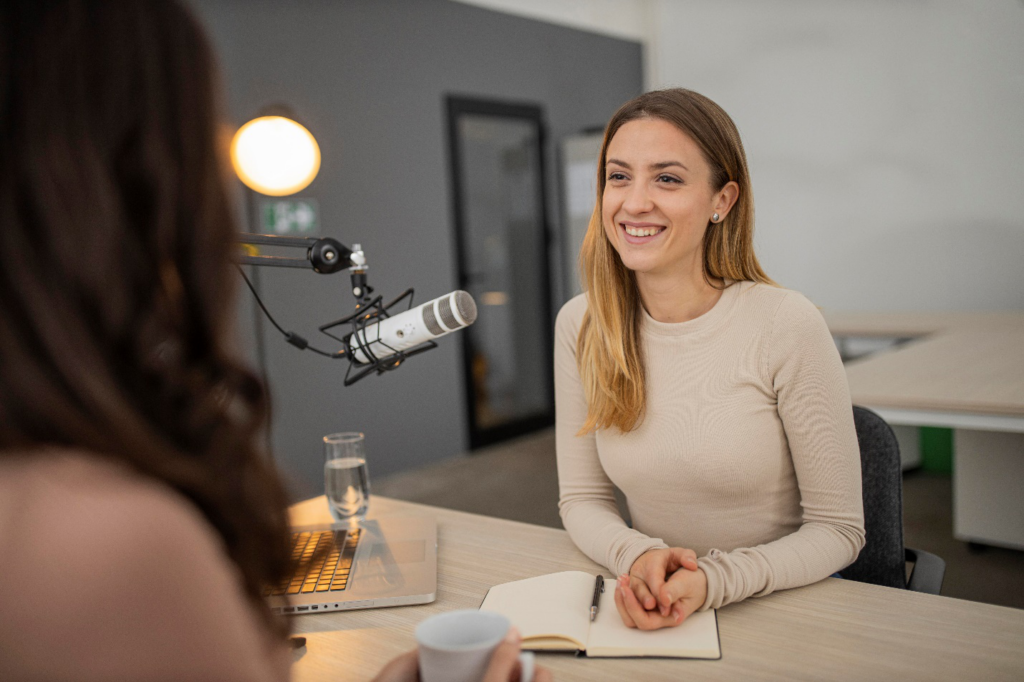 A picture of a podcast interview