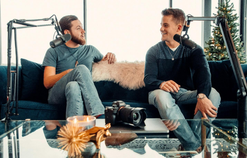 A picture of a podcast interview