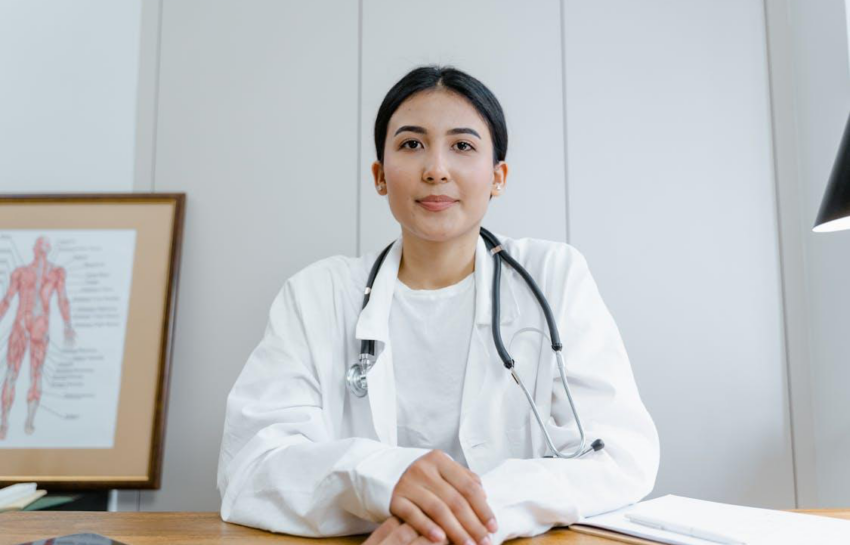 a woman in white scrub suit