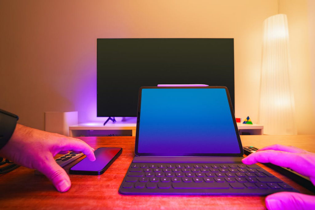 modern workspace with laptop and tablet